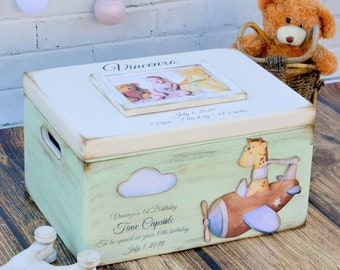 Erinnerungskiste Baby, Personalisierte Memory Box für Baby girl, Erinnerungsbox mit Foto,hölzerne Baby Box, Zeitkapsel Box