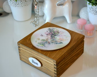 Personalisierte Schmuckschatulle für Mädchen, Geburtstagsgeschenk-Erinnerungsbox-Idee, Andenken-Box für kleine Mädchen, Feen-Box