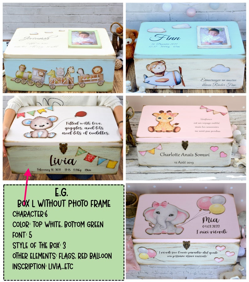 Grande boîte à souvenirs en bois pour bébé, cadeau personnalisé pour nouveau-né. image 9