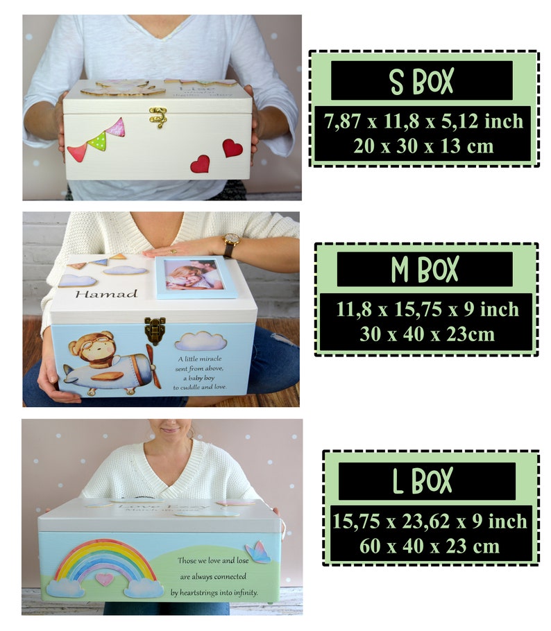 Grande boîte à souvenirs en bois pour bébé, cadeau personnalisé pour nouveau-né. image 6
