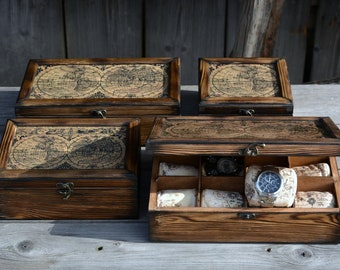 Boîte à montres en bois avec quatre emplacements, cadeau fait main pour lui, armoires à montres, boîtier de montre, organiseur de montres, réalisation rapide et expédition