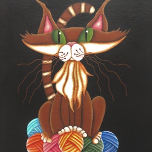 Cat Design Prints or Note Cards of Original Painting titled Yarn Ball Cat.