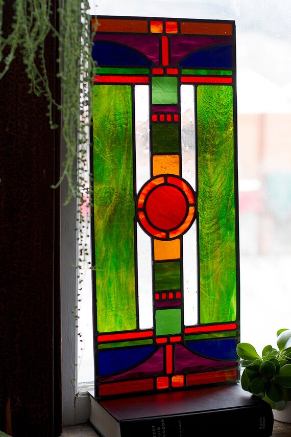 Art Deco Stained Glass Window Panel Jewel Tones - Stained Glass Window Panels Art Deco Art Deco Stained Glass Window Panel Jewel Tones - Stained Glass Window Panels Art Deco