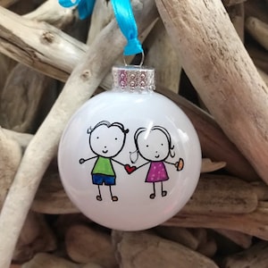 Couple ornament, Heart Character ornament, Hand Painted Christmas Ornament, Free Personalization, Glass Ornament