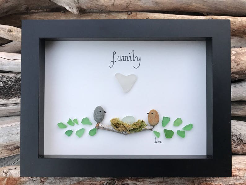 Original Sea Glass Art by lieu Pebble art Driftwood Art | Etsy