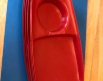 Mid-century Modern Snack Trays - Red Plastic - Set of 6 Authentic Vintage