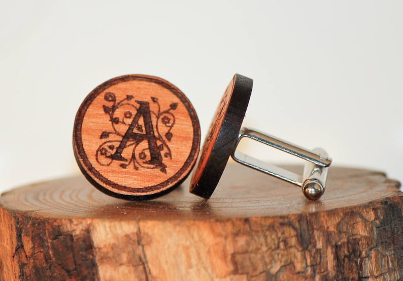 Wooden Cuff links,Custom Initial Cuff links Set,Engraved Cufflinks,Handcrafted Wood Jewelry Shirt Accessory Cuff Link Set Gift for him