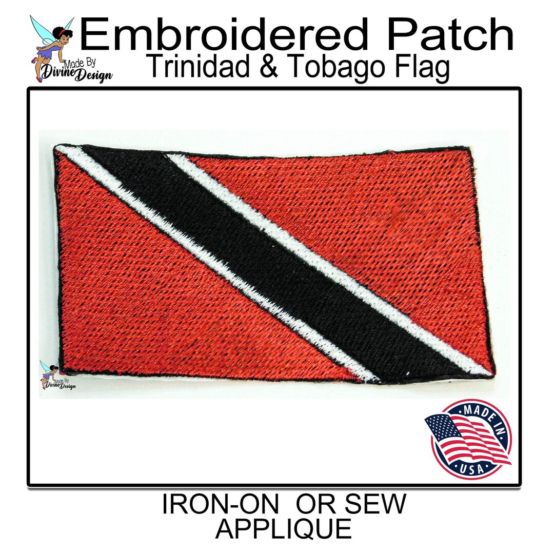 Trinidad & Tobago Flag Ironon Embroidered Patch, Heat Transfer Custom