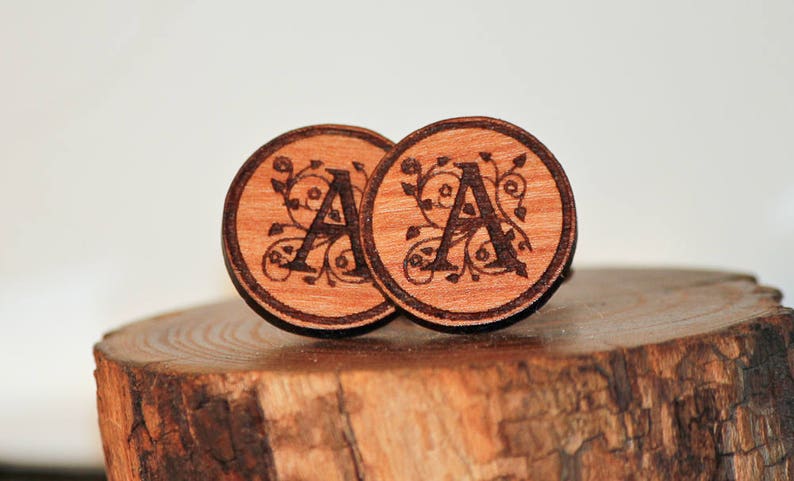 Wooden Cuff links,Custom Initial Cuff links Set,Engraved Cufflinks,Handcrafted Wood Jewelry Shirt Accessory Cuff Link Set Gift for him