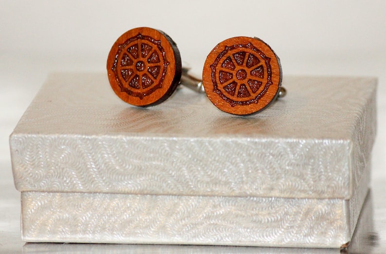 Handcrafted Cuff links Set,Religious Jewelry,Shirt Accessory,Gift Buddhist Wooden Cuff links Religious Symbol,Engraved Wood Cuff link Set