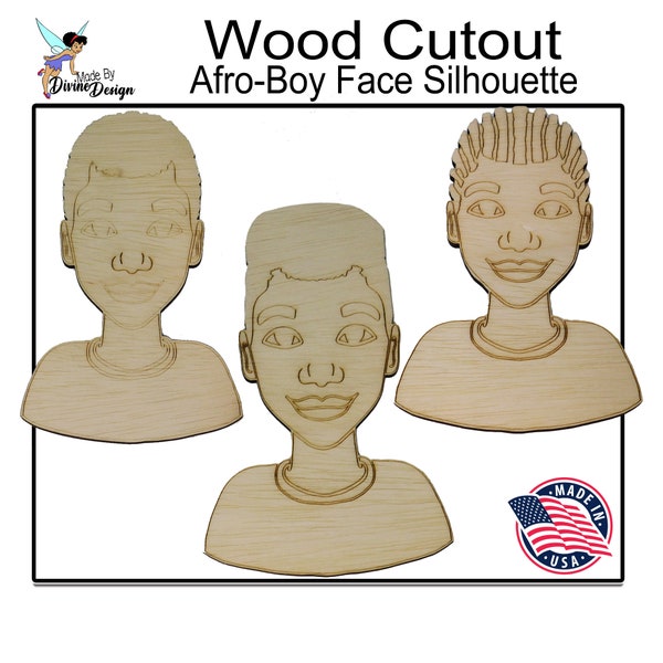 Afro-Boy Wooden Cutout for Crafts| African American Boy Wood Silhouette| Boy Head Shape Cutouts| Male Face| Crafts for Kids| DIY Wood Crafts