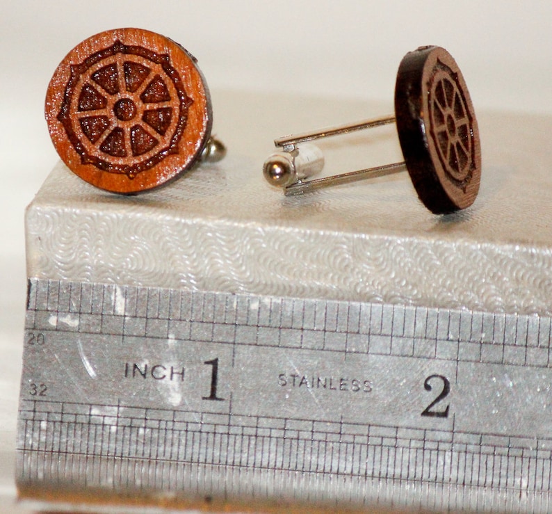 Handcrafted Cuff links Set,Religious Jewelry,Shirt Accessory,Gift Buddhist Wooden Cuff links Religious Symbol,Engraved Wood Cuff link Set