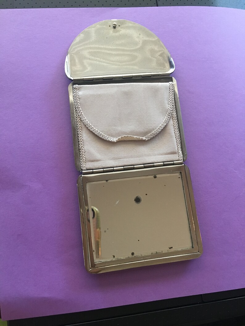 Art Deco Compact Mirror With Inner Cloth Envelope Etsy