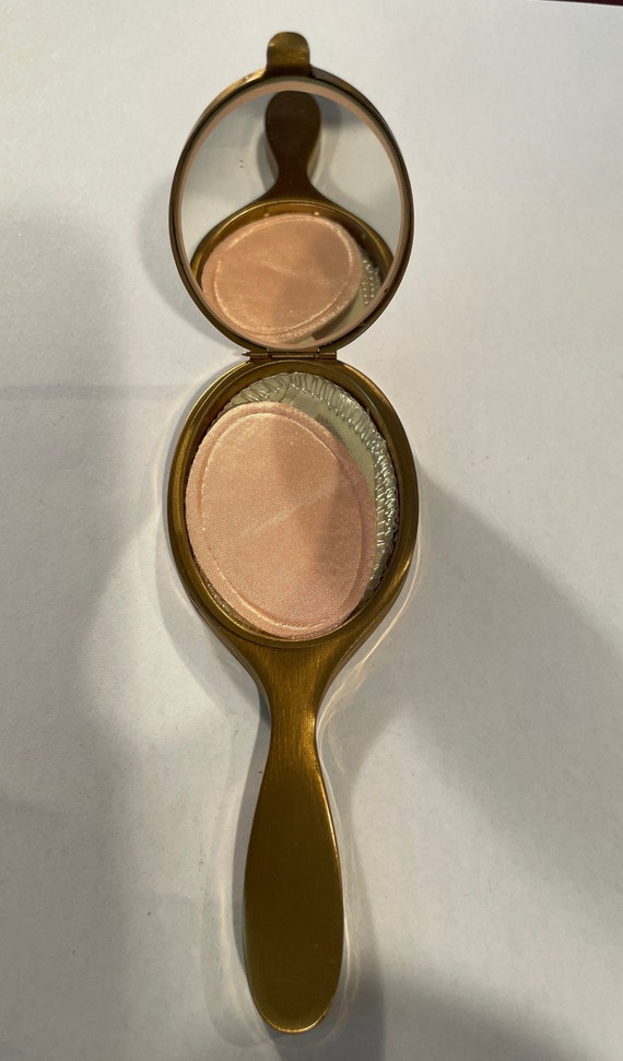 Small Goldtone Mirror Compact With Puff and Sifter