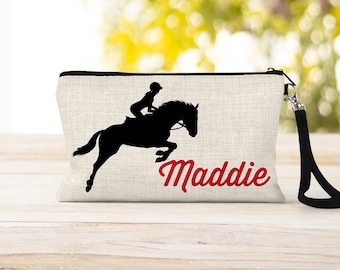 Equestrian Cosmetic Bag: Horse Lover Gift, Linen Zipper Pouch