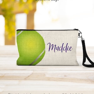 Personalized Tennis Cosmetic Bag, Team Gift, Linen Makeup Bag