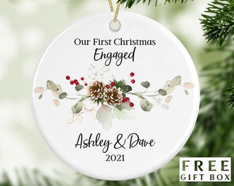 Personalized Mr and Mrs Christmas Ornament - Engagement Keepsake - Couples Gift