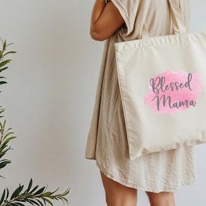 Blessed Mama, Gift for Mom, Gift for Mother, Gift for Her, Tote Bag, Canvas Tote Bag, Canvas Bag, Shoulder Bag, Mother&#39;s Day Gift, TG12