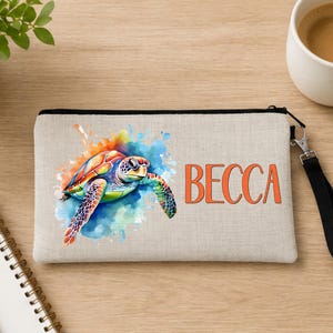 Sea Turtle Cosmetic Bag: Linen Travel Makeup Organizer