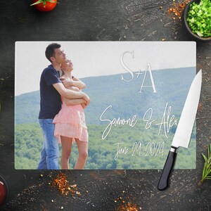 Personalized Photo Glass Cutting Board - Custom Kitchen Decor & Couple Gift