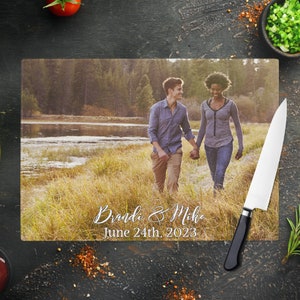 Personalized Photo Glass Cutting Board - Custom Kitchen Decor & Couple Gift