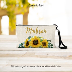  TRSODD Womens Gifts for Christmas, Personalized 60th Friend  Birthday Sunflower Gifts for Women, Thank Bride Mom Grandma Mrs Gifts,  Ini-tial Can-vas Tote Bags w Makeup Bag Coin Purse Card Gift Box