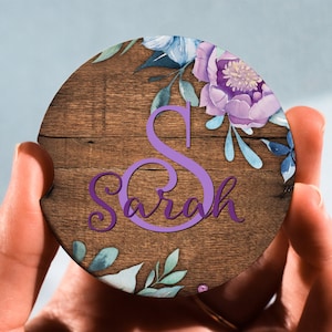 Boho Car Coasters: Custom Floral Initial, Wedding Favors