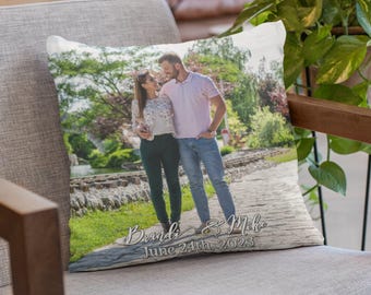 Personalized Photo Pillow Cover: Linen Newlywed Gift