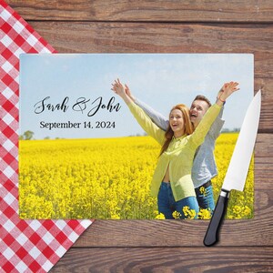 Personalized Photo Glass Cutting Board - Custom Kitchen Decor & Couple Gift