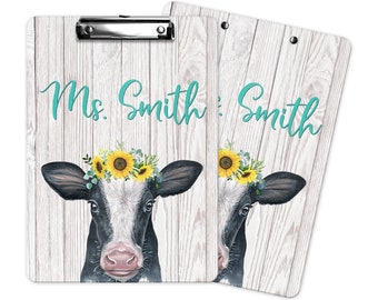 Cow, Sunflower, Cow Print Teacher Appreciation, Custom Clipboard, Gift for Her, Teacher Gift, Personalized Office Gifts, Clip Board, CB32