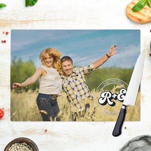Personalized Photo Glass Cutting Board - Custom Kitchen Decor & Couple Gift