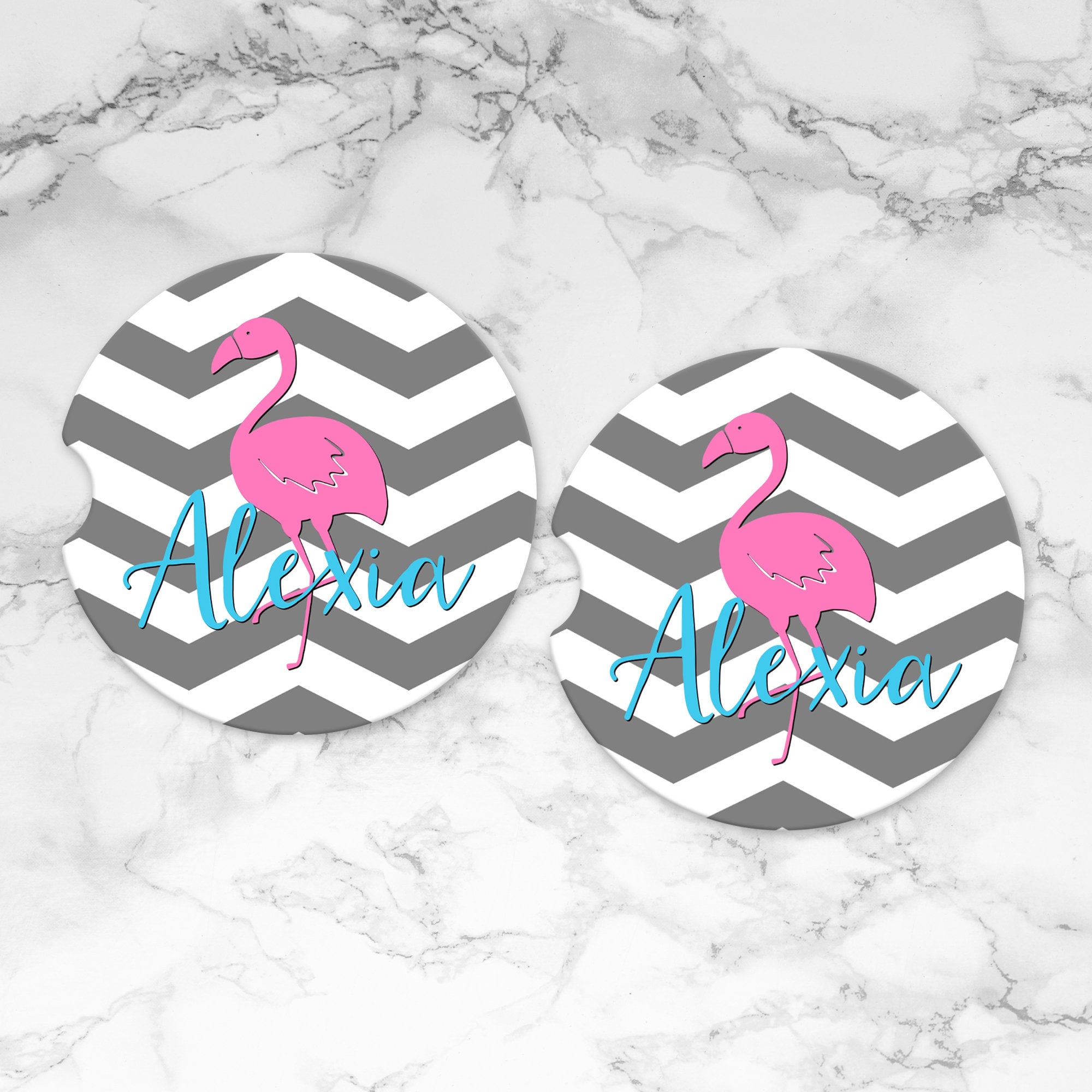 Flamingo Car Coasters Personalized Gift Anniversary Gift Etsy