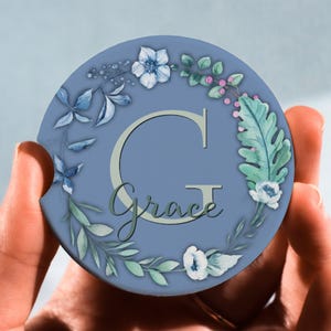 Boho Car Coasters: Custom Floral Initial, Rubber or Sandstone