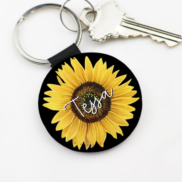 Sunflower, Sunflower Key Chain, Personalized Key Chain, Customized Key Chain, bridesmaid gifts, monogram gift, New Driver Keychain, KC08