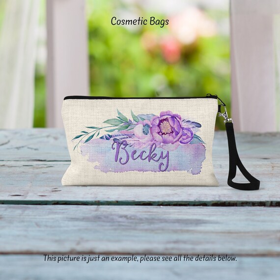 Personalized Linen Cosmetic Pouch: Monogram Travel Bag - Etsy display picture 1
