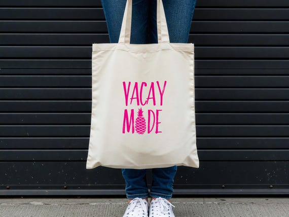 Vacay Mode Canvas Tote Bag: Personalized Vacation Bag