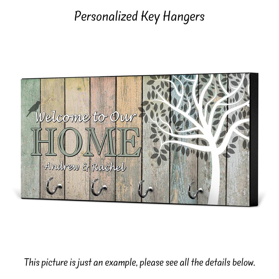 Personalized Key Holder, Welcome Home Decor, MDF Wood With Silver Hooks ...
