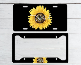 Sunflower License Plate: Aluminum Car Tag, Personalized Plate Frame