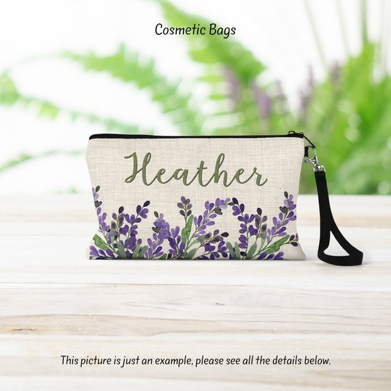 Personalized Linen Makeup Bag: Monogram Cosmetic Travel 