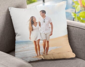 Personalized Photo Pillow Cover: Linen Newlywed Gift
