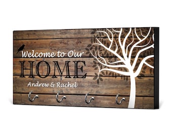 Personalized Key Holder, Rustic Wood Welcome Home Decor