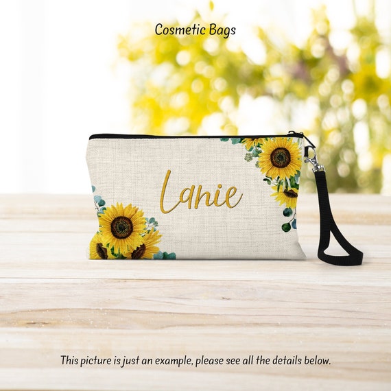 Sunflower Linen Cosmetic Bag – Personalized Bridesmaid Gift  display picture 1