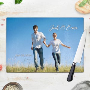 Personalized Photo Glass Cutting Board - Custom Kitchen Decor & Couple Gift