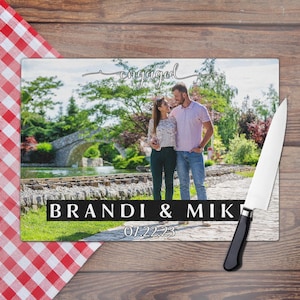 Personalized Photo Glass Cutting Board - Custom Kitchen Decor & Couple Gift
