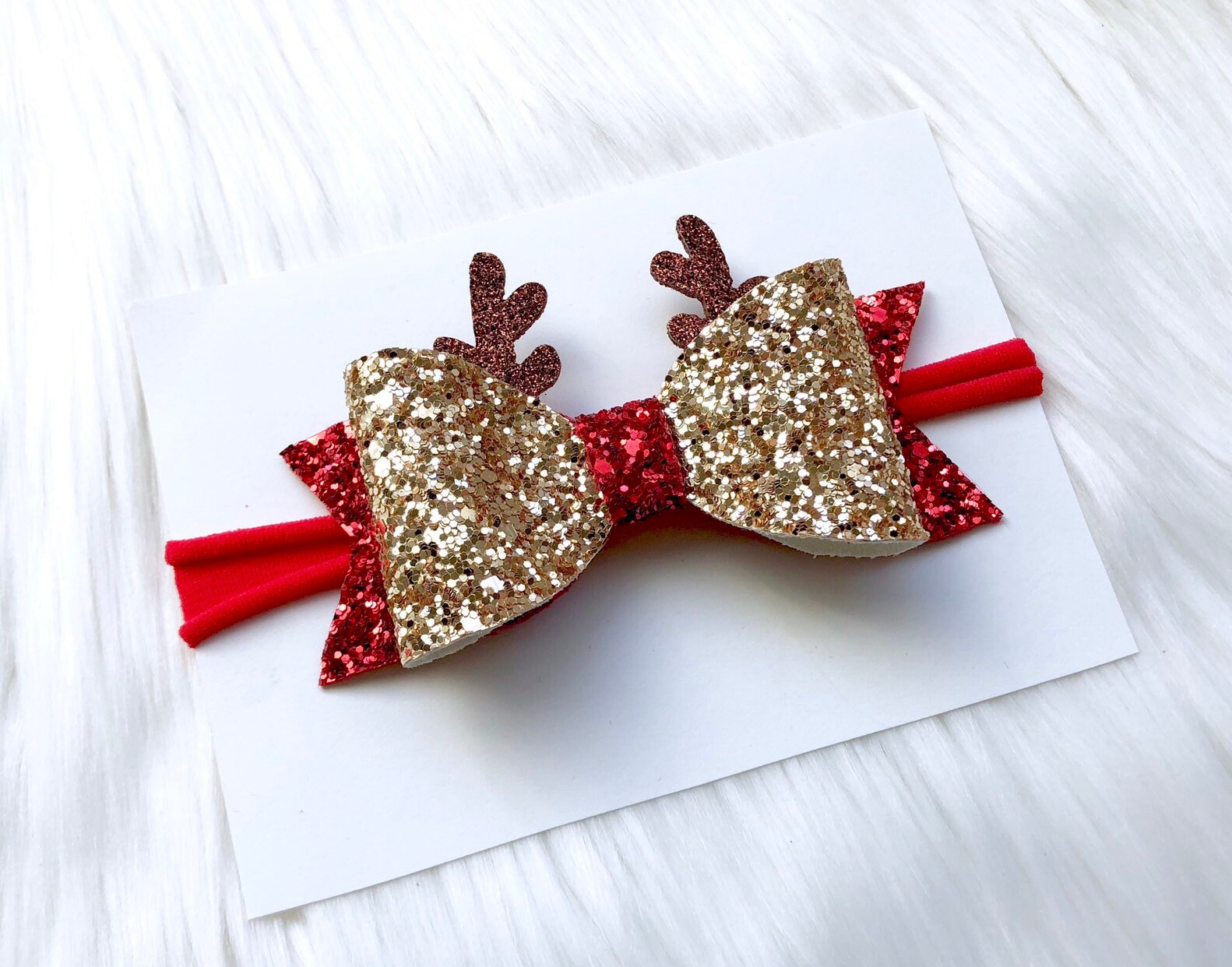 Girls christmas outfit, reindeer bow, reindeer headband, newborn head…