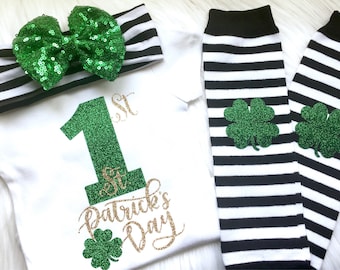 St. Patrick's Day outfit, 1st st patrick's day, my first st patricks day, irish, kiss me, bodysuit, newborn, baby shower, green, clover,