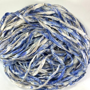 Fita de seda sari reciclada céu nublado, 5 ou 10 jardas, fita de tecelagem, feltro giratório, boho, envio rápido