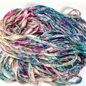 Fita de seda sari reciclada confete, fita de 5 ou 10 jardas, joias, tecelagem, feltro giratório, boho, envio rápido