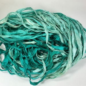 Fita de seda sari reciclada de vidro marinho, fita de 5 ou 10 jardas, joias, tecelagem, feltro, boho, envio rápido