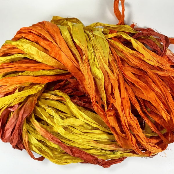 Sedona Sunset Recycled Sari Silk Ribbon 5 or 10 Yards Ribbon Jewelry Weaving Spinning Felting BOHO FAST SHIP
